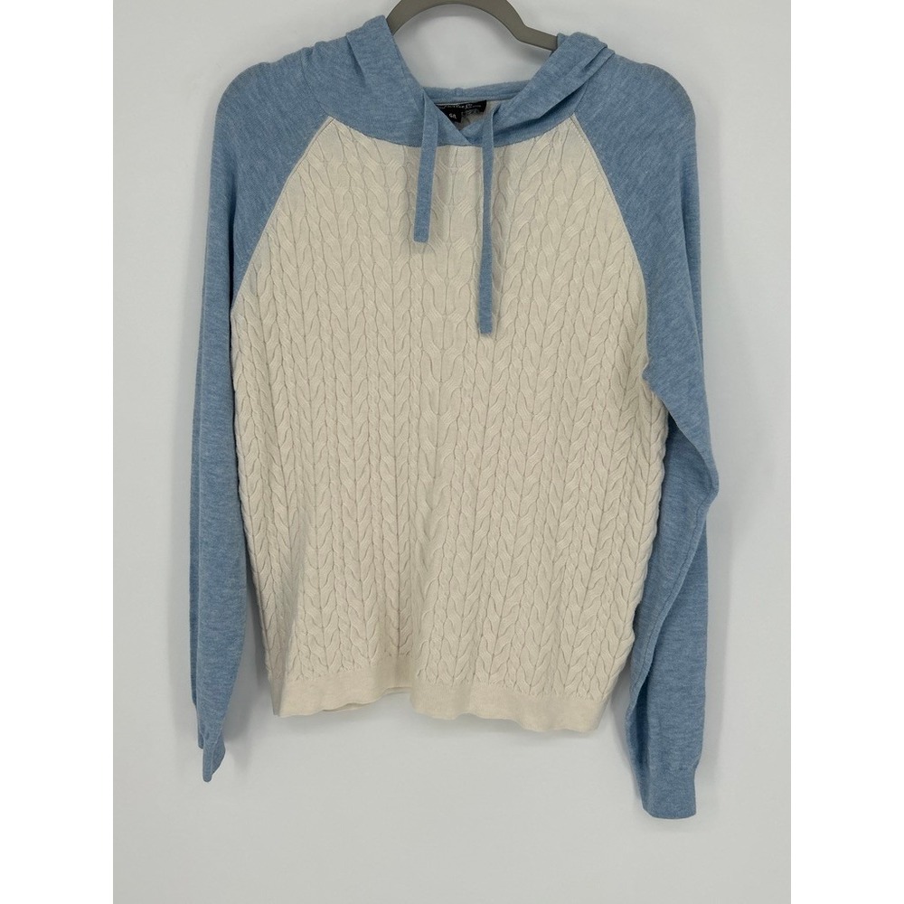 Charlie Womens Large Cable Knit Hooded Sweater Raglan Pullover Coastal Grandma